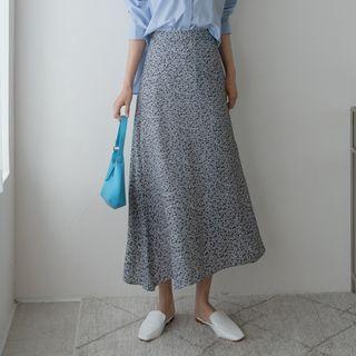 Silky Maxi Floral Flared Skirt