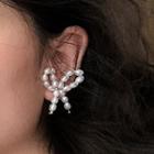 Faux Pearl Bow Earring 1 Pair - Silver Needle - Stud Earring - As Shown In Figure - One Size