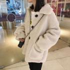 Single Breasted Fleece Jacket Light Khaki - One Size