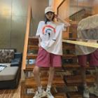 Cartoon Print T-shirt / Plain Sweatshorts / Set