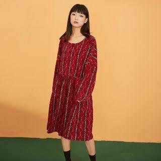 Long-sleeve Stripe Bow-accent Midi Dress