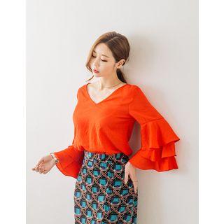 V-neck Tiered-sleeve Top