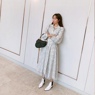 Plaid Tweed Maxi Flare Skirt