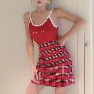 Printed Tank Top / Plaid Skirt
