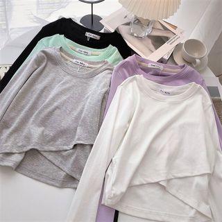 Long-sleeve Round Neck Asymmetrical Top
