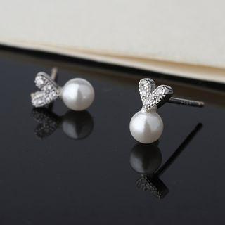 Faux Pearl Stud Earring 1 Pair - Earrings - Ear - Faux Pearl - 800silver