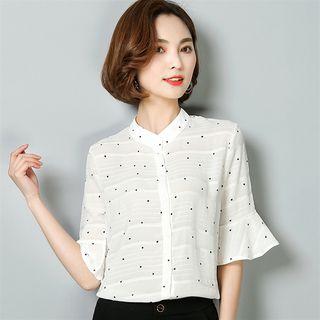 Polka Dot Elbow-sleeve Chiffon Blouse