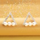 Triangle Rhinestone Faux Pearl Earring 1 Pair - Silver - One Size