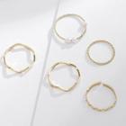 Set Of 5: Alloy / Faux Pearl Ring (assorted Designs) Set Of 5 - Ring - Gold - One Size