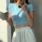 Short-sleeve Fluffy Crop Top