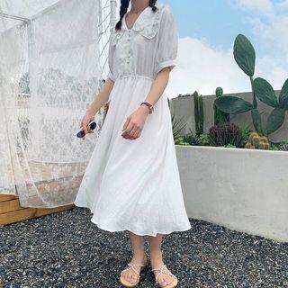 Sailor-collar Short-sleeve Midi Dress White - One Size