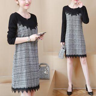 Long-sleeve Plaid Shift Dress