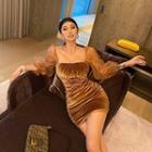 Square-neck Mesh Velvet Skinny Dress