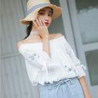 Embroidered Off-shoulder 3/4-sleeve Blouse