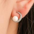 Faux Pearl Rhinestone Moon Earring 1 Pair - 10957 - 01 - Platinum -