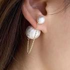 Faux Pearl Chained Through & Through Earring 1 Pair - 925 Silver - One Size