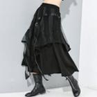 Tiered Midi A-line Skirt Black - One Size