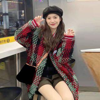 Patterned Single-breasted Jacket Red & White - One Size