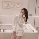 Zip Shoulder Pointelle Knit Long Sweater