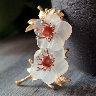 Beaded Jade Flower Brooch