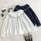 Color-block Striped Peter-pan Collar Long-sleeve Blouse