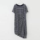 Striped Short-sleeve Asymmetric T-shirt Dress