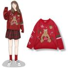 Bear Print Sweater Red - One Size