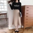 Square-neck Shirred Blouse / Midi A-line Skirt / Set