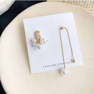 Non-matching Faux Pearl Dangle Earring 01 - 1 Pair - Silver Needle - Earring - One Size