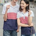 Couple Matching Set: Short-sleeve Striped Polo Shirt