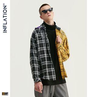 Patchwork Loose-fit Hooded Shirt