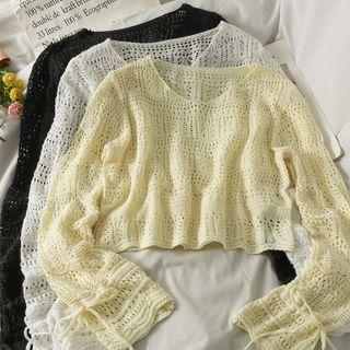 Loose-fit Cropped Open-knit Light Top