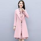 Set: Long Coat + Long-sleeve Printed A-line Dress
