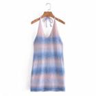 Halter-neck Color Block Knit Mini Sheath Dress