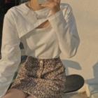 A-line Leopard Print Mini Skirt / Cutout Long-sleeve T-shirt