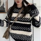 Two-tone Patterned Sweater Black & White - One Size