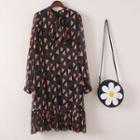 Triangle Print Long-sleeve Tie-neck Dress