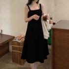 Spaghetti Strap Midi A-line Dress / Asymmetrical Cropped Sweatshirt