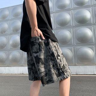 High-waist Printed Two Tone Straight-cut Shorts