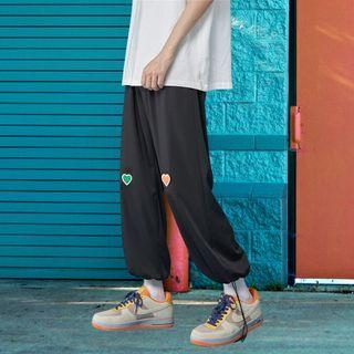 Heart Embroidered Cropped Sweatpants