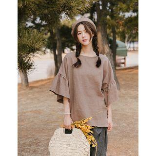 Flare-sleeve Linen Blend Blouse