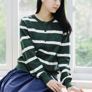 Cactus Embroidered Striped Cardigan