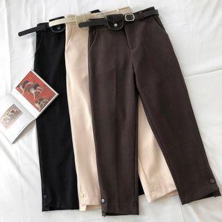 Asymmetric High-waist Straight-cut Pants With Belt