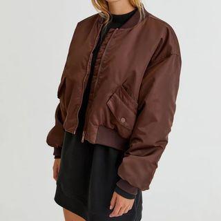 Long-sleeve Plain Cropped Bomber Jacket