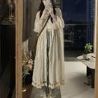Long-sleeve Drop Shoulder Tassel Oversized Midi Shirt Dress Almond - One Size