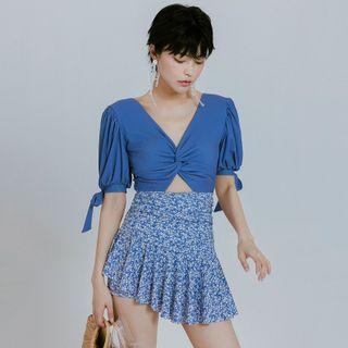 Short-sleeve Floral Panel Swimdress