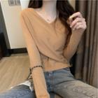 Long-sleeve Cross-front Knit Top