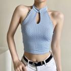 Plaid Halter Cutout Cropped Camisole Top