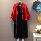 Set: Spaghetti Strap A-line Dress + 3/4-sleeve Drawcord Shirt