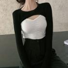 Color Panel Cutout Front Long-sleeve Top
